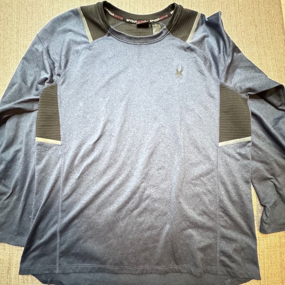Spyder Active Mens ProWeb Long Sleeve Performance Shirt Blue Black Large